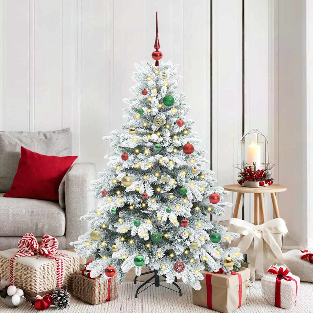 Artificial Christmas Tree with 150 LEDs PE and PVC White 150 cm with LEDs &multicolour balls