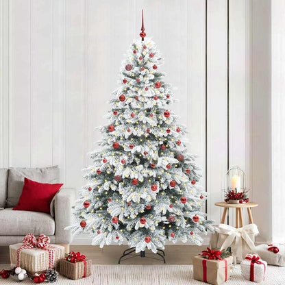Artificial Christmas Tree with 300 LEDs PE and PVC White 210 cm with LEDs &red balls