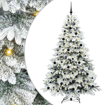 Artificial Christmas Tree with 300 LEDs PE and PVC White 210 cm with LEDs &black balls