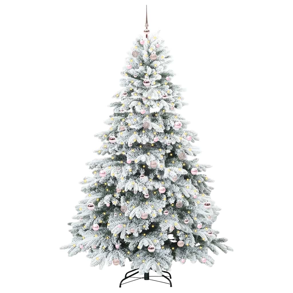 Artificial Christmas Tree with 300 LEDs PE and PVC White 210 cm with LEDs &pink balls