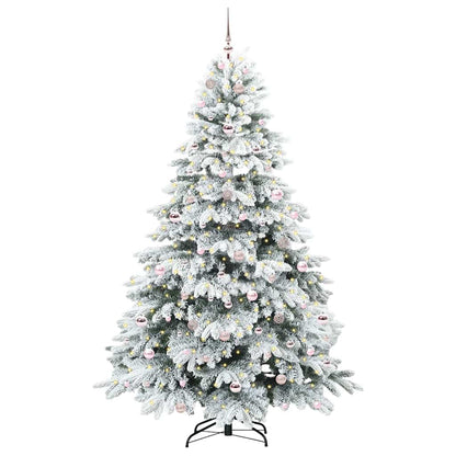 Artificial Christmas Tree with 300 LEDs PE and PVC White 210 cm with LEDs &pink balls