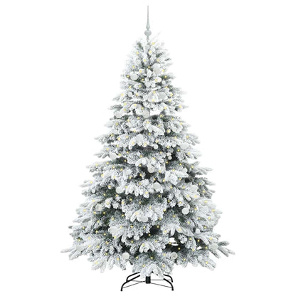 Artificial Christmas Tree with 300 LEDs PE and PVC White 210 cm with LEDs &white balls