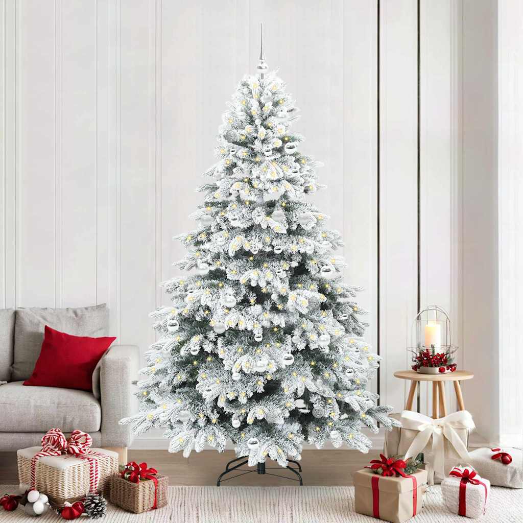 Artificial Christmas Tree with 300 LEDs PE and PVC White 210 cm with LEDs &silver balls