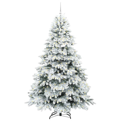 Artificial Christmas Tree with 300 LEDs PE and PVC White 210 cm with LEDs &silver balls