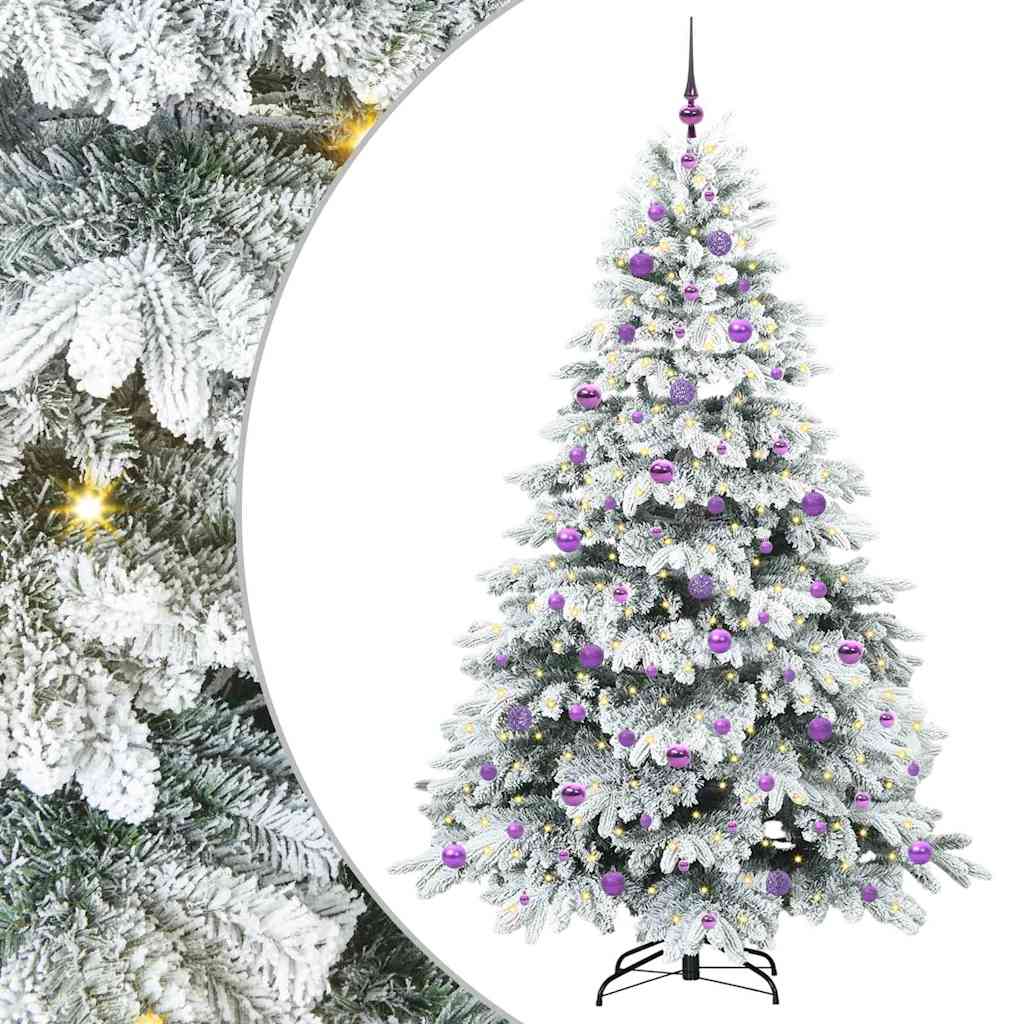 Artificial Christmas Tree with 300 LEDs PE and PVC White 210 cm with LEDs &lilac balls