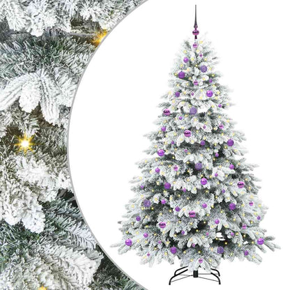 Artificial Christmas Tree with 300 LEDs PE and PVC White 210 cm with LEDs &lilac balls