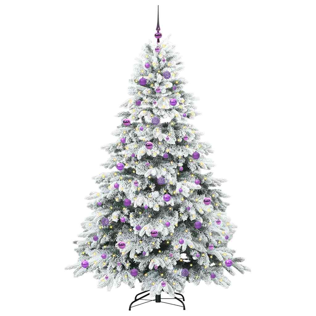 Artificial Christmas Tree with 300 LEDs PE and PVC White 210 cm with LEDs &lilac balls