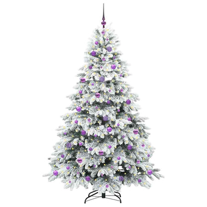 Artificial Christmas Tree with 300 LEDs PE and PVC White 210 cm with LEDs &lilac balls