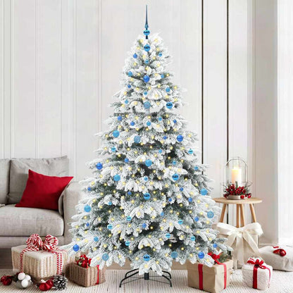 Artificial Christmas Tree with 300 LEDs PE and PVC White 210 cm with LEDs &blue balls