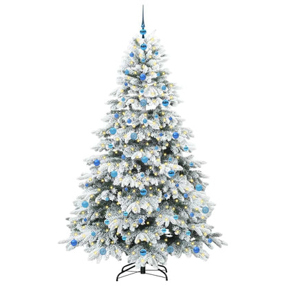 Artificial Christmas Tree with 300 LEDs PE and PVC White 210 cm with LEDs &blue balls