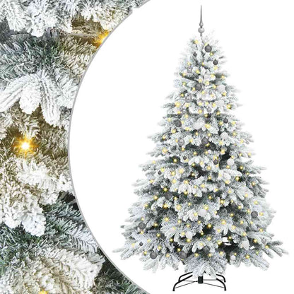 Artificial Christmas Tree with 300 LEDs PE and PVC White 240 cm with LEDs &white/grey balls