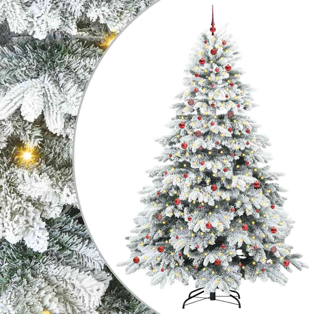 Artificial Christmas Tree with 300 LEDs PE and PVC White 240 cm with LEDs &red balls