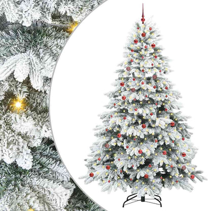 Artificial Christmas Tree with 300 LEDs PE and PVC White 240 cm with LEDs &red balls