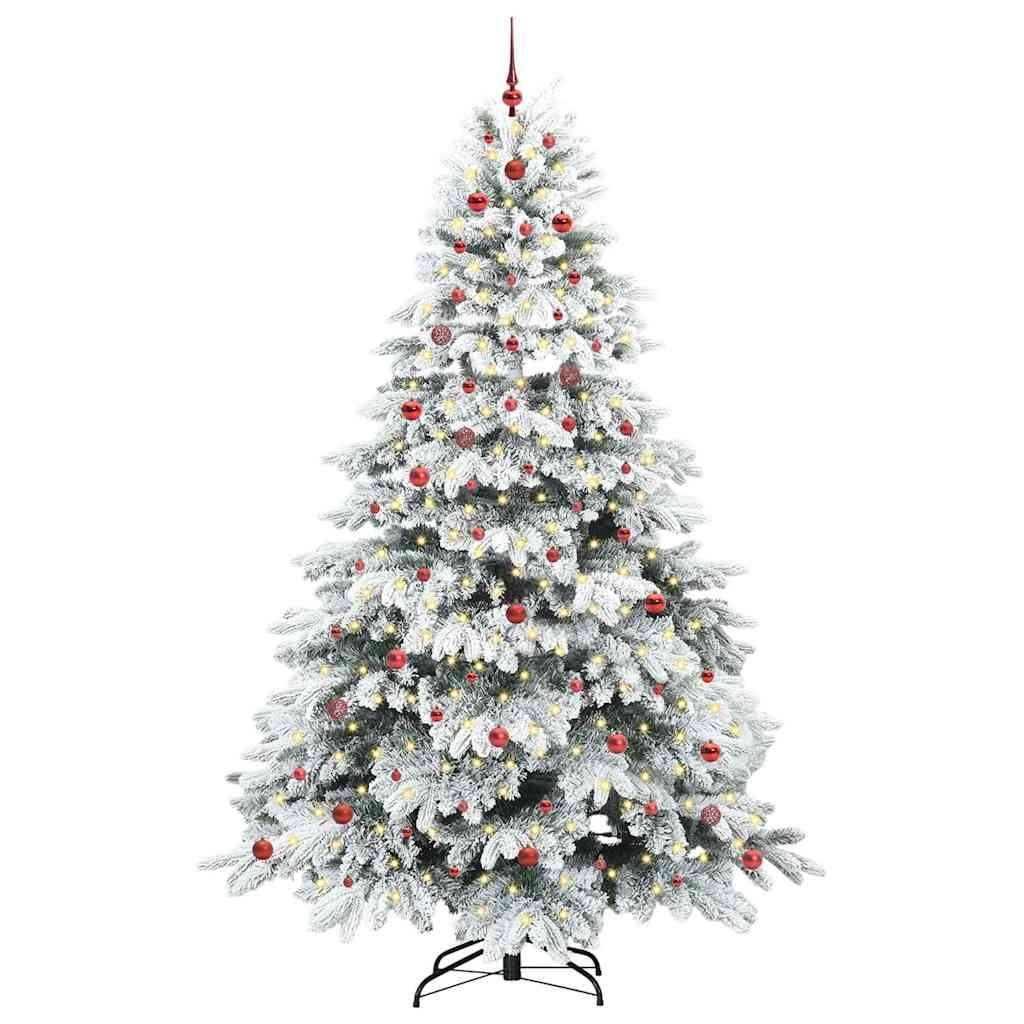 Artificial Christmas Tree with 300 LEDs PE and PVC White 240 cm with LEDs &red balls