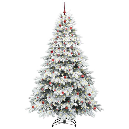 Artificial Christmas Tree with 300 LEDs PE and PVC White 240 cm with LEDs &red balls