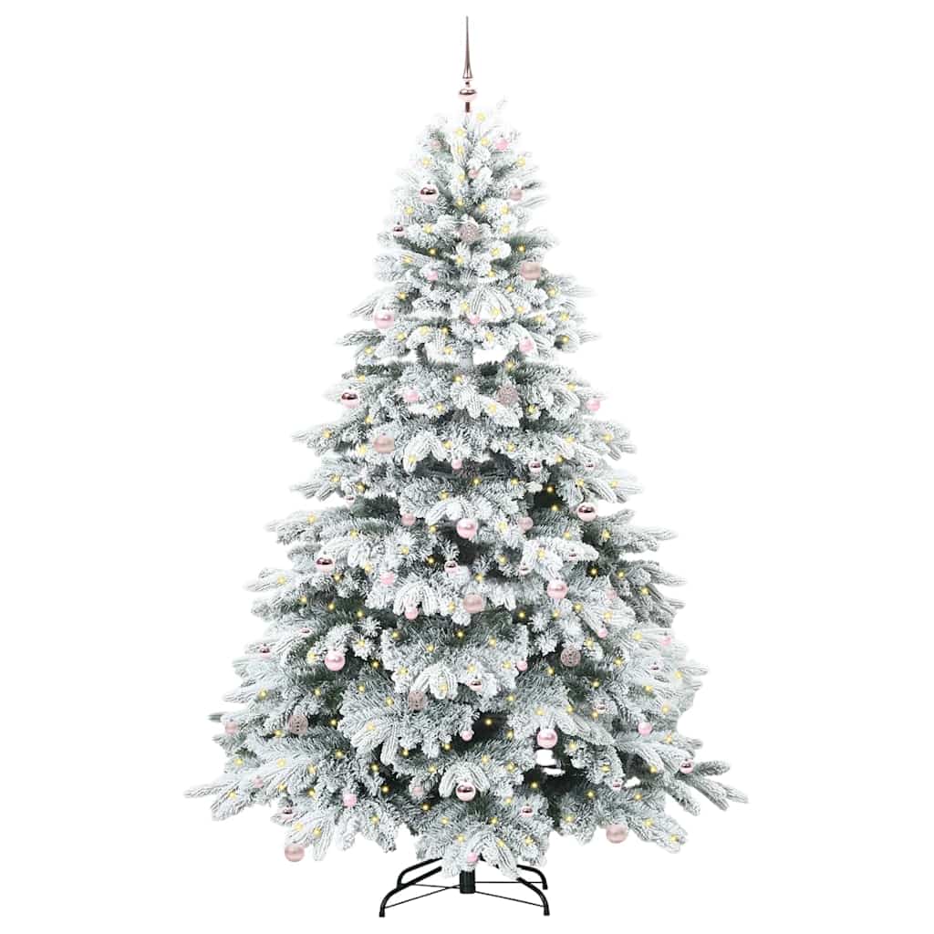 Artificial Christmas Tree with 300 LEDs PE and PVC White 240 cm with LEDs &pink balls