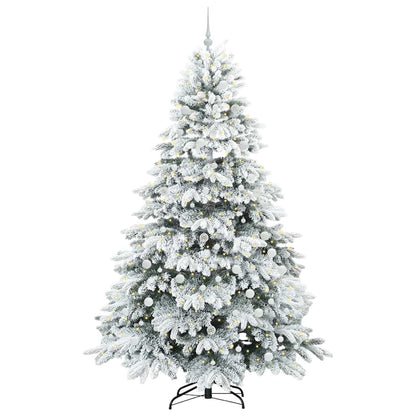 Artificial Christmas Tree with 300 LEDs PE and PVC White 240 cm with LEDs &white balls