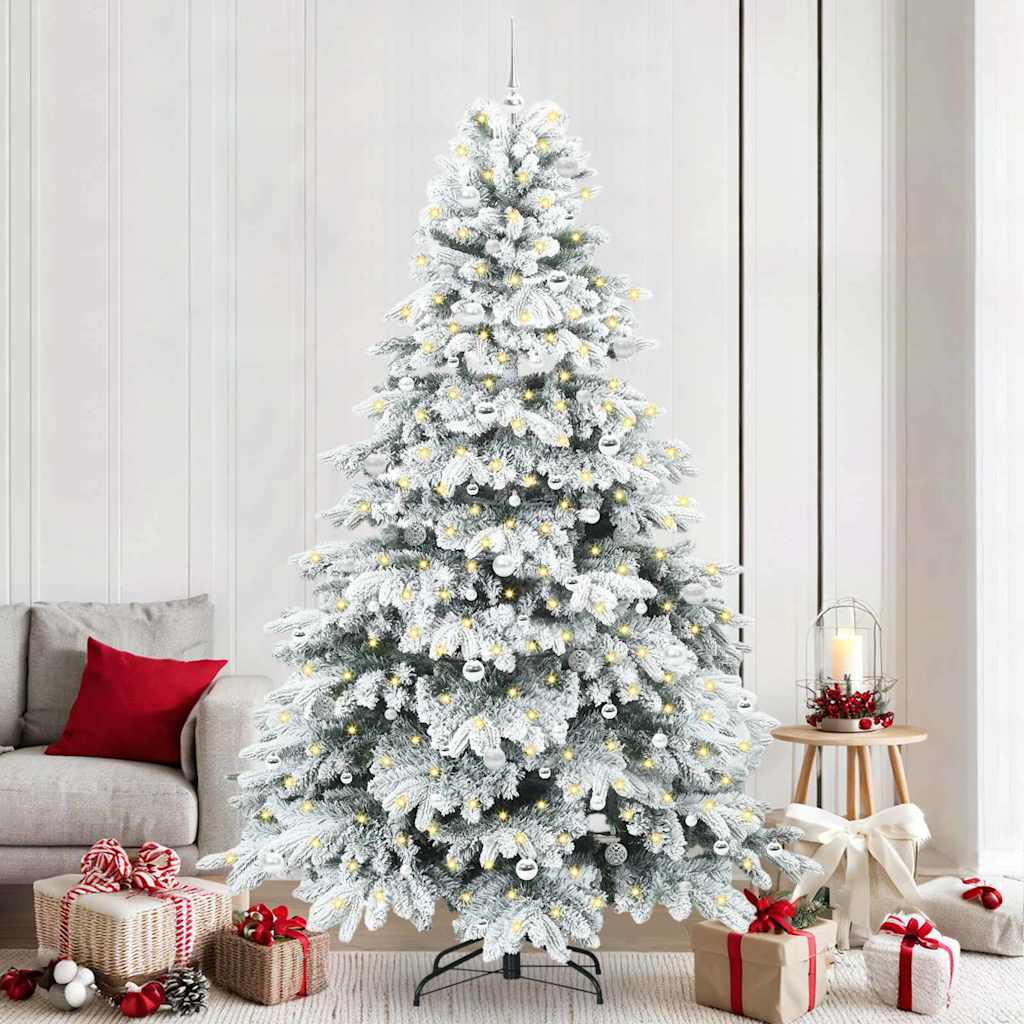 Artificial Christmas Tree with 300 LEDs PE and PVC White 240 cm with LEDs &silver balls