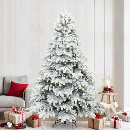 Artificial Christmas Tree with 300 LEDs PE and PVC White 240 cm with LEDs &silver balls