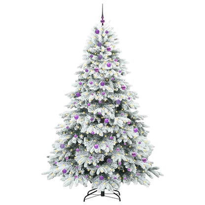 Artificial Christmas Tree with 300 LEDs PE and PVC White 240 cm with LEDs &lilac balls