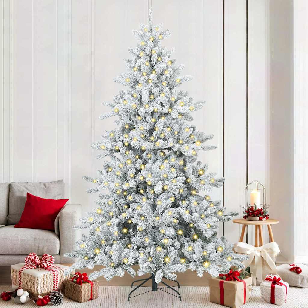 vidaXL Artificial Hinged Christmas Tree White 210 cm PVC and Steel 1