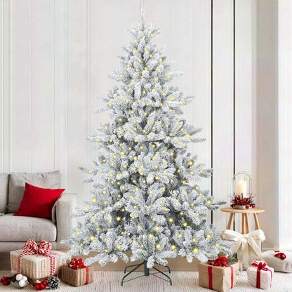 vidaXL Artificial Hinged Christmas Tree White 210 cm PVC and Steel 1