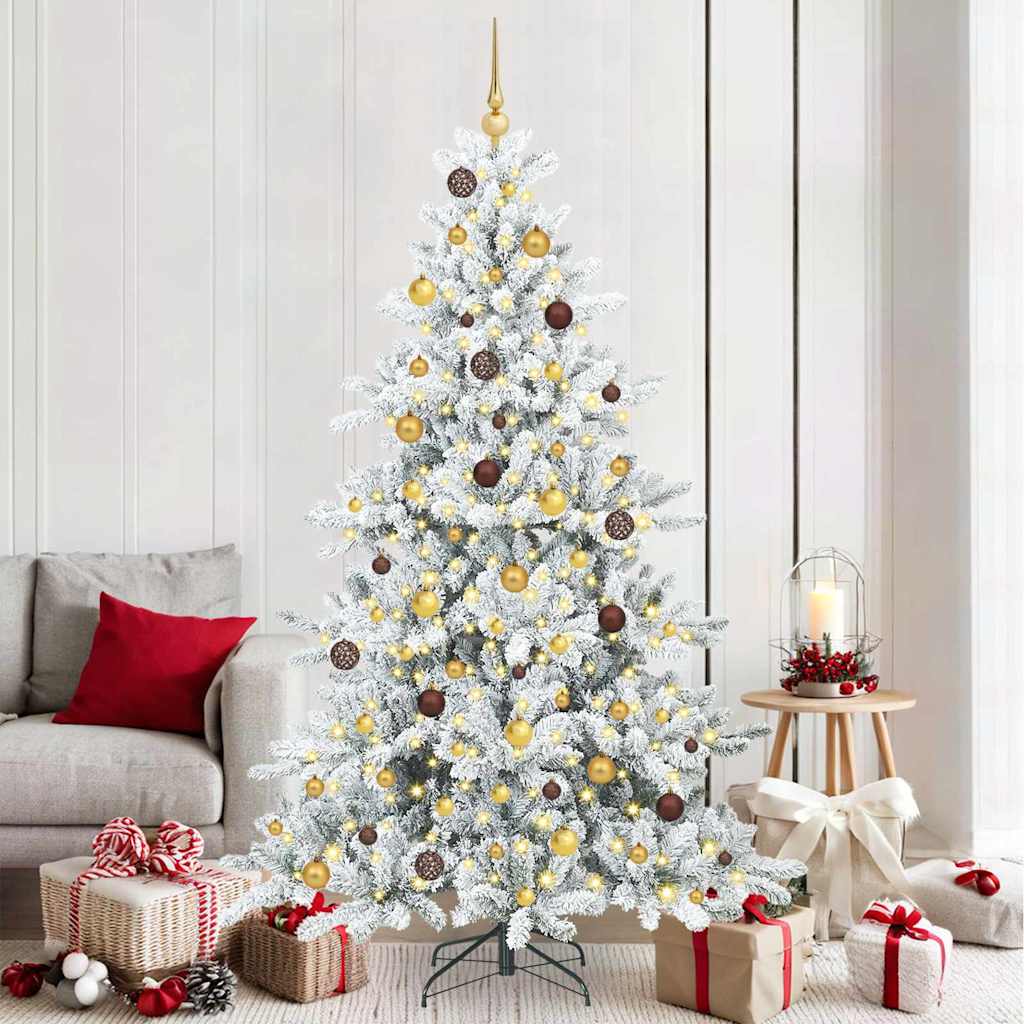 vidaXL Artificial Hinged Christmas Tree White 210 cm PVC and Steel 1