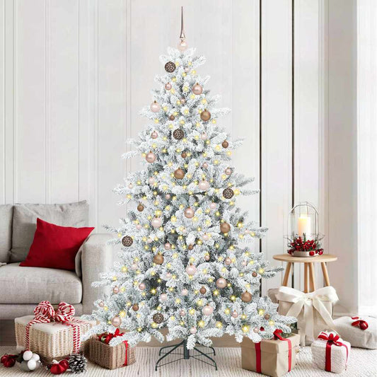 vidaXL Artificial Hinged Christmas Tree White 210 cm PVC and Steel 1