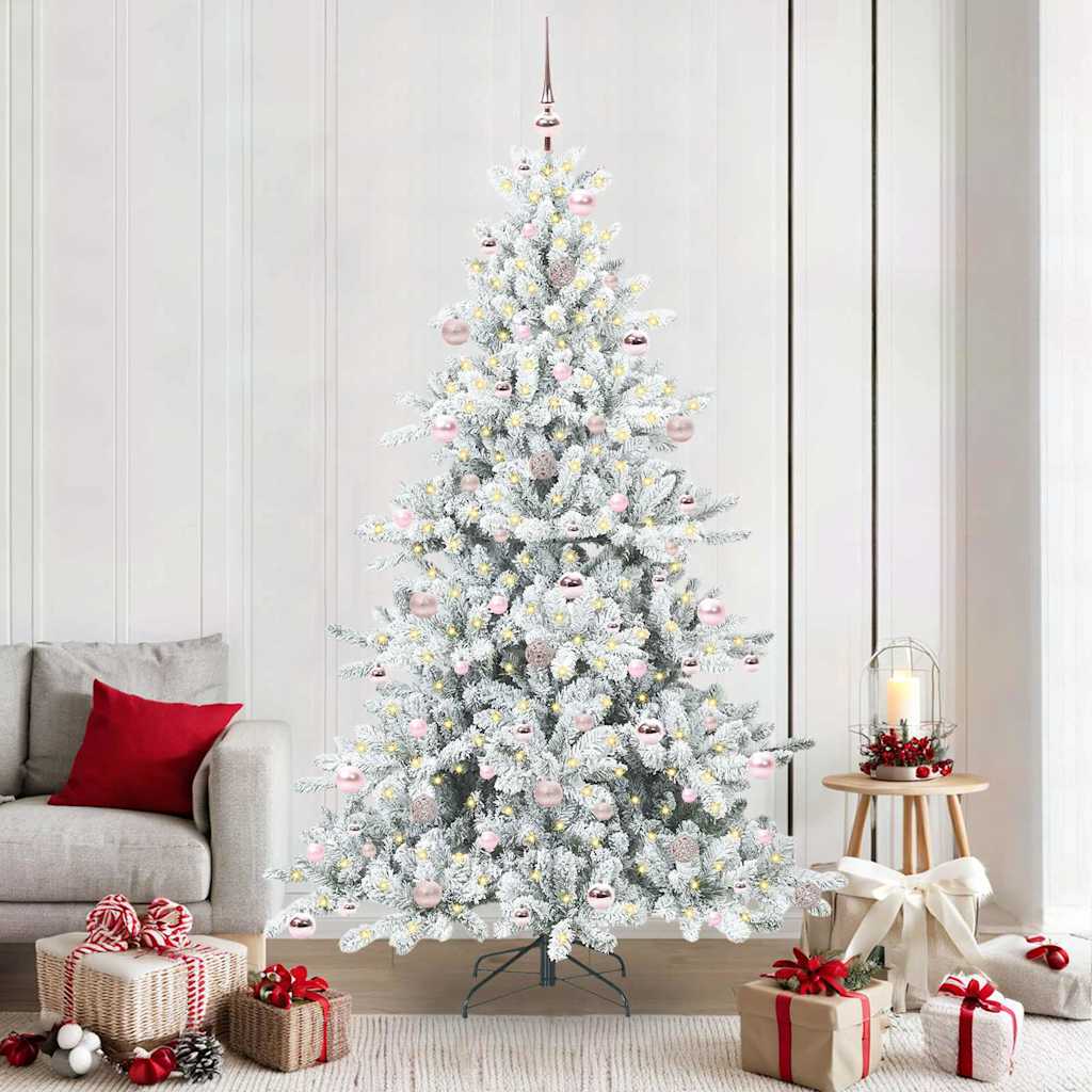 vidaXL Artificial Hinged Christmas Tree White 210 cm PVC and Steel 1