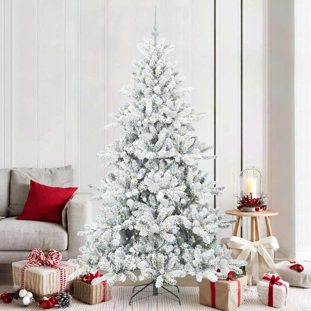 vidaXL Artificial Hinged Christmas Tree White 210 cm PVC and Steel 1