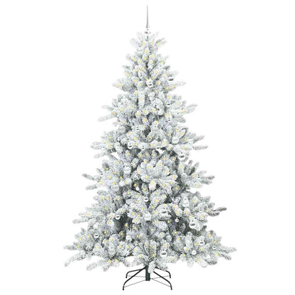 Artificial Hinged Christmas Tree PVC and Steel White 210 cm with LEDs &silver balls