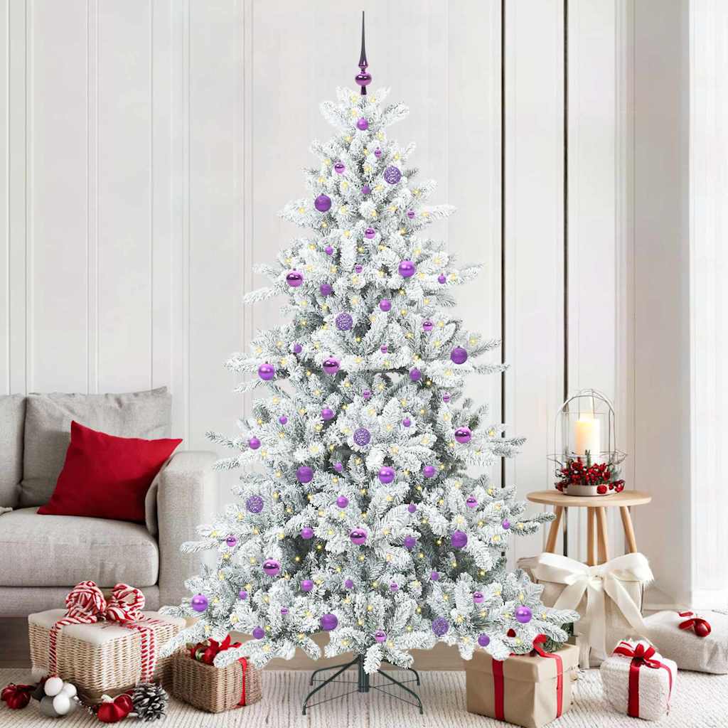 vidaXL Artificial Hinged Christmas Tree White 210 cm PVC and Steel 1