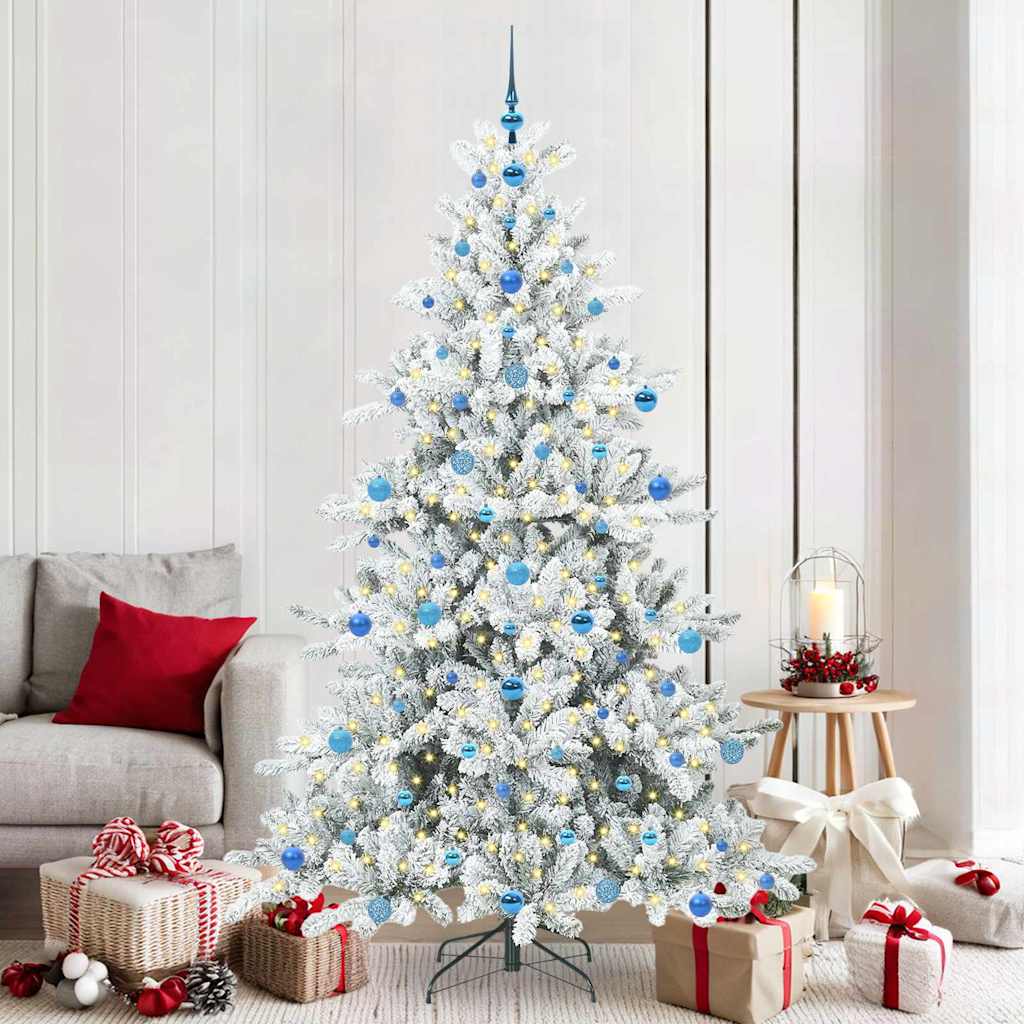 vidaXL Artificial Hinged Christmas Tree White 210 cm PVC and Steel 1