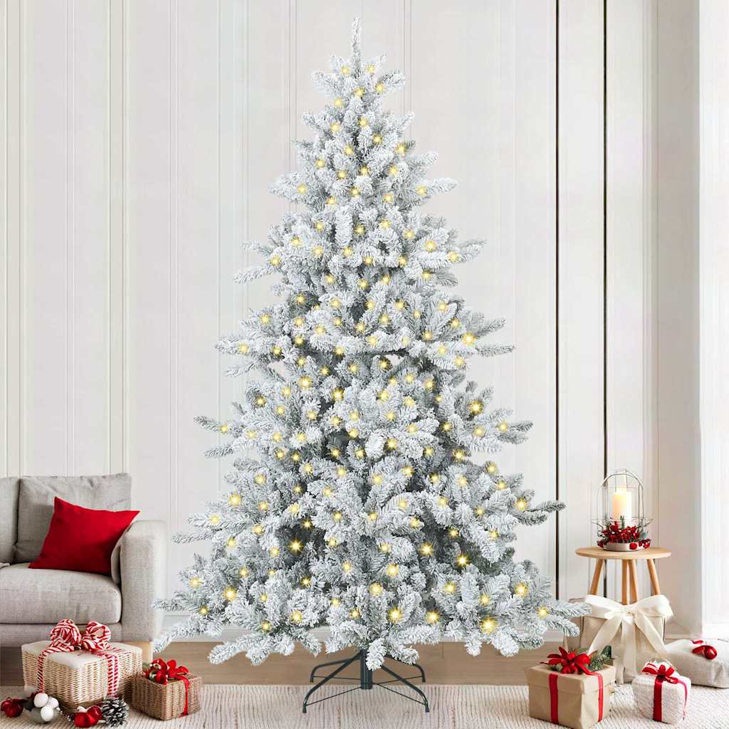 Artificial Hinged Christmas Tree PVC and Steel White 240 cm with LEDs