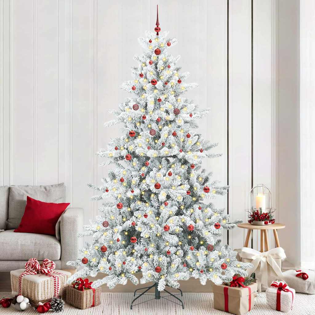 Artificial Hinged Christmas Tree PVC and Steel White 240 cm with LEDs &red balls