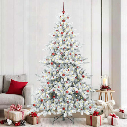 Artificial Hinged Christmas Tree PVC and Steel White 240 cm with LEDs &red balls