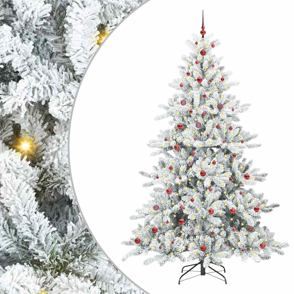 Artificial Hinged Christmas Tree PVC and Steel White 240 cm with LEDs &red balls