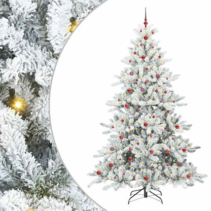Artificial Hinged Christmas Tree PVC and Steel White 240 cm with LEDs &red balls
