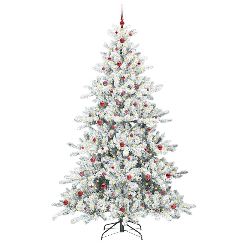 Artificial Hinged Christmas Tree PVC and Steel White 240 cm with LEDs &red balls