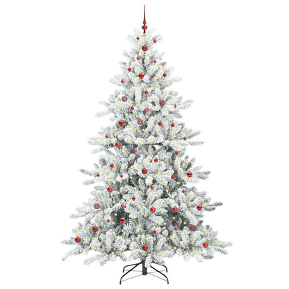 Artificial Hinged Christmas Tree PVC and Steel White 240 cm with LEDs &red balls