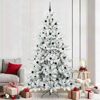 Artificial Hinged Christmas Tree PVC and Steel White 240 cm with LEDs &black balls