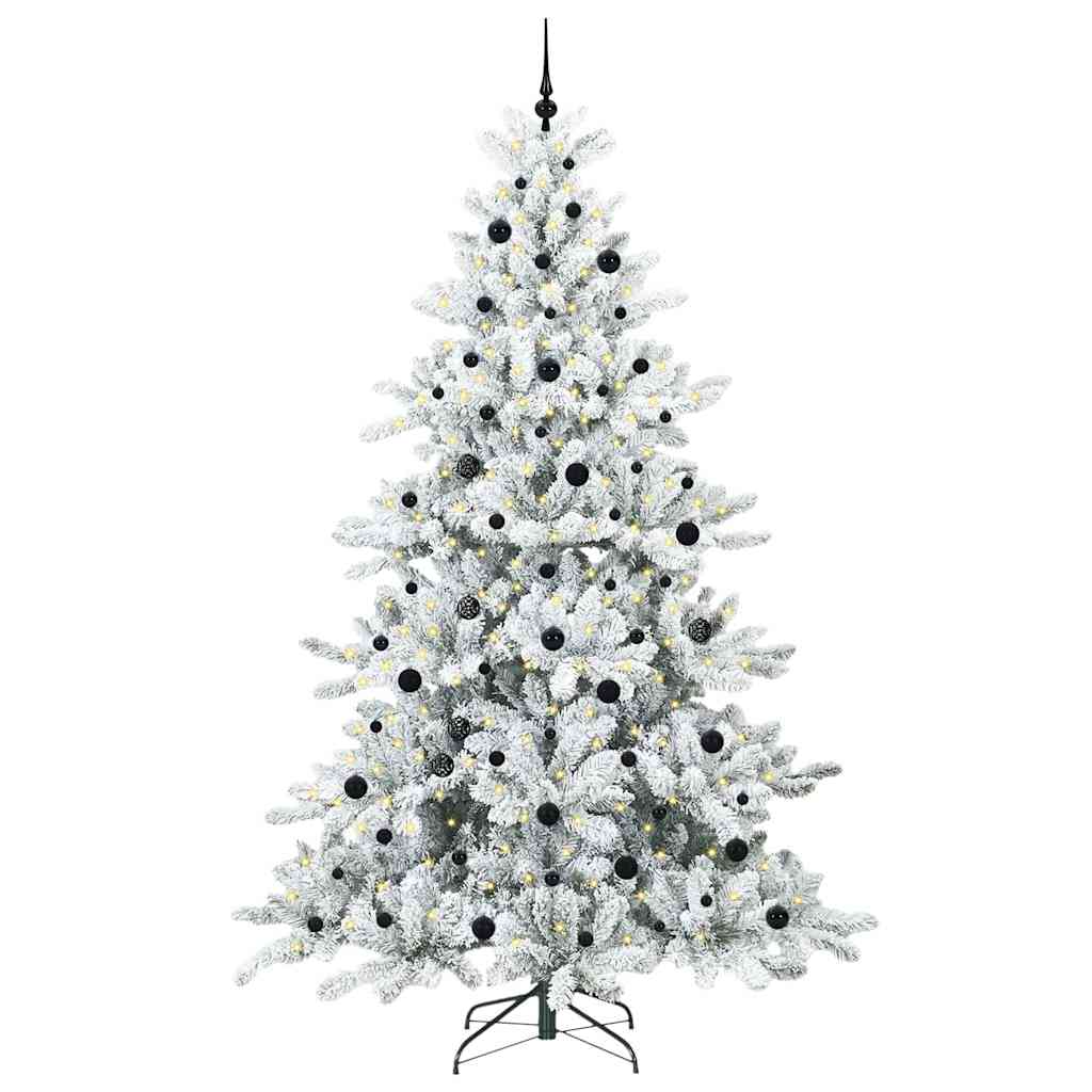 Artificial Hinged Christmas Tree PVC and Steel White 240 cm with LEDs &black balls