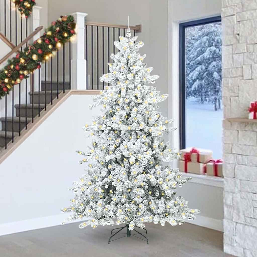 vidaXL Artificial Hinged Christmas Tree White 240 cm PVC and Steel 1