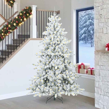 Artificial Hinged Christmas Tree PVC and Steel White 240 cm with LEDs &silver balls