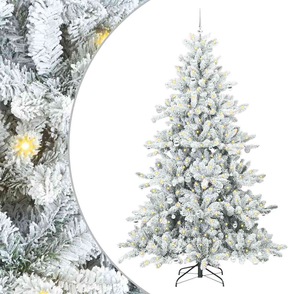 Artificial Hinged Christmas Tree PVC and Steel White 240 cm with LEDs &silver balls