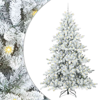 Artificial Hinged Christmas Tree PVC and Steel White 240 cm with LEDs &silver balls