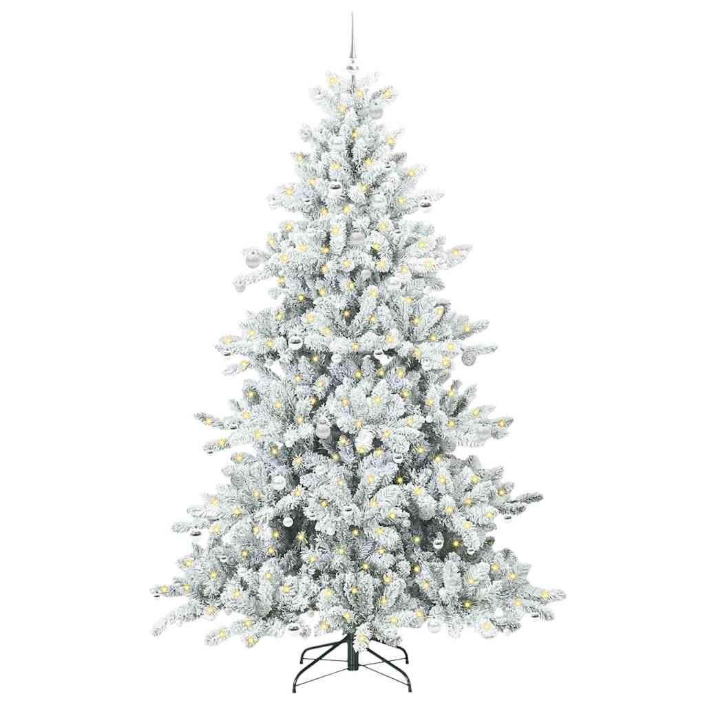 Artificial Hinged Christmas Tree PVC and Steel White 240 cm with LEDs &silver balls