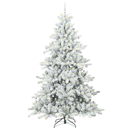 Artificial Hinged Christmas Tree PVC and Steel White 240 cm with LEDs &silver balls