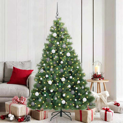 Artificial Christmas Tree PE and PVC Green 180 cm with LEDs &white/grey balls