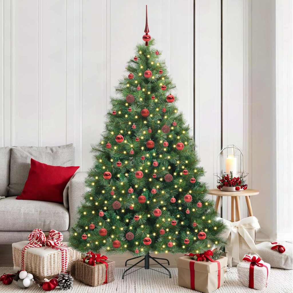 Artificial Christmas Tree PE and PVC Green 180 cm with LEDs &red balls